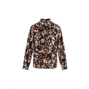 NEW MISS FINCH NYC women's cuffed spring foliage blouse with front tie in black/